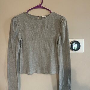 Girl Zara Gray Ribbed Puff Sleeve Blouse